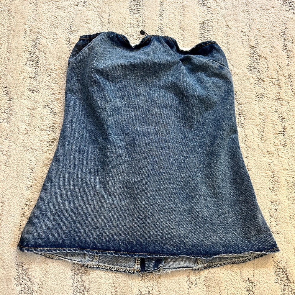 Missguided Blue Denim Strapless Top